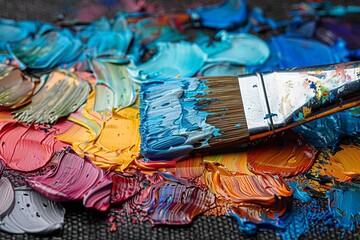 Fototapeta premium Paint, art, brush, palette, paintbrush, painting, artist, Vibrant Oil Painting