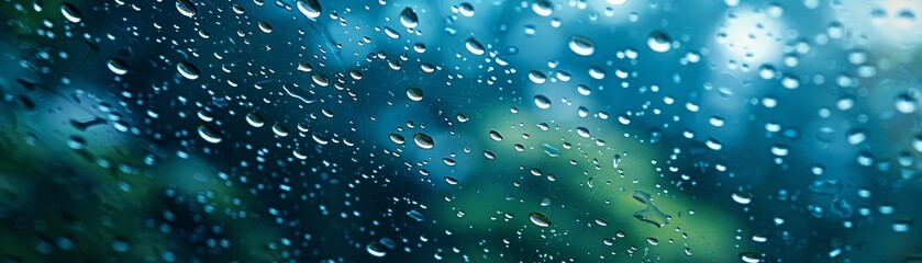 Raindrops gently hitting the windowpane up close