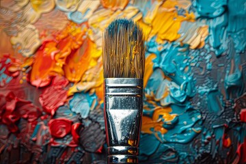 Fototapeta premium Paint, art, brush, palette, paintbrush, painting, artist, Vibrant Oil Painting