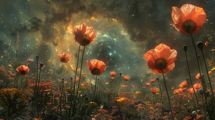 Obraz premium Surreal A field of flowers stretches out before you