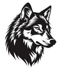 wolf head logo line-art silhouette, black and white, white background