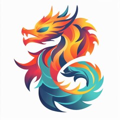 dragon logo design, bright colors, white background