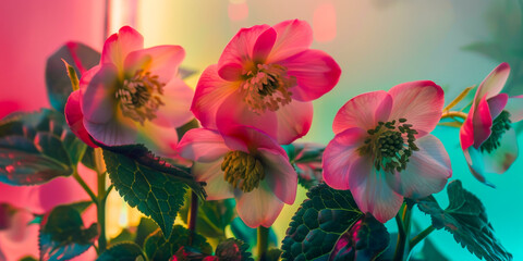 Vibrant Pink Hellebores Under Soft Illumination