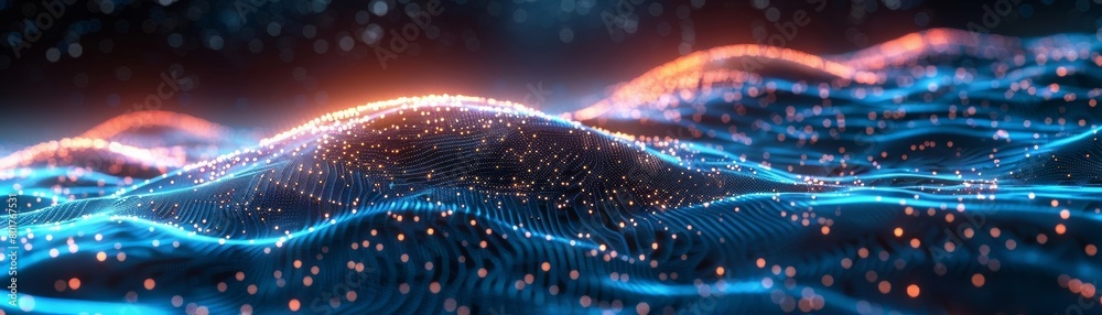 Poster concept of large data. three-dimensional visualization of blockchain technology. data patterns and t
