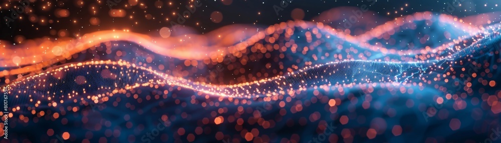 Poster concept of large data. three-dimensional visualization of blockchain technology. data patterns and t