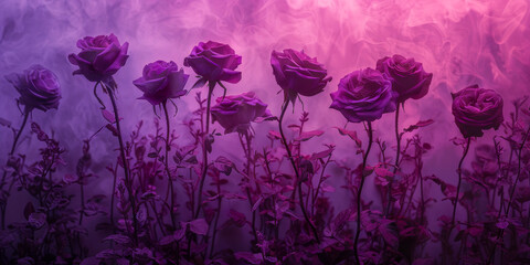 Mystical Purple Roses Surrounded by Whispy Fog