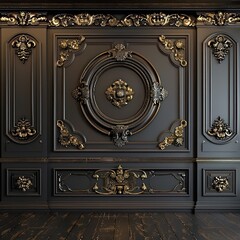 luxury classic interior room, bronze wall, grey wood flooring