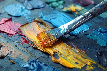 Fototapeta premium Paint, art, brush, palette, paintbrush, painting, artist, Vibrant Oil Painting