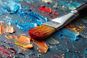 Fototapeta premium Paint, art, brush, palette, paintbrush, painting, artist, Vibrant Oil Painting
