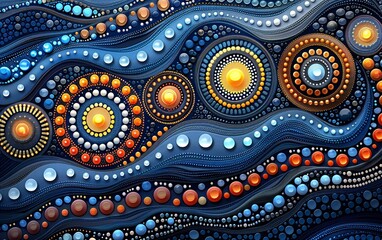 A painting created with AI software inspired by abstract Aboriginal art techniques.