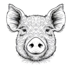 pig face hand draw, black and white, white background