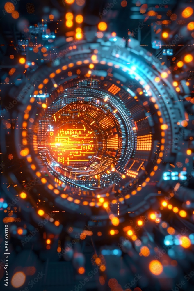 Poster illustrative tech backdrop showcasing a quantum computing architecture containing silicon chip and i