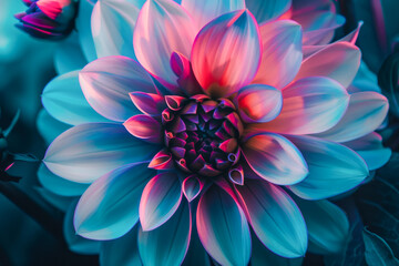 A beautiful blue and purple flower with a pink center