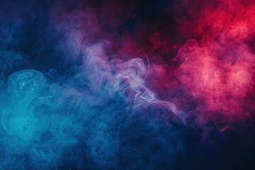 Color smoke abstract background. Cold hot. Ice fire flame. Defocused blue red contrast paint splash light glowing vapor floating cloud texture - generative ai