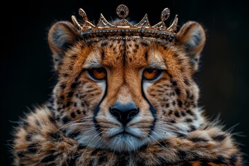 Portrait of a cheetah with a crown on his head