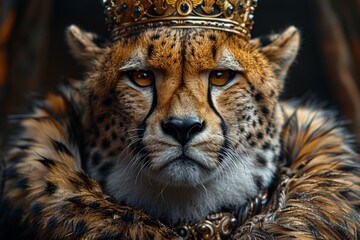 Portrait of a cheetah with a crown on his head