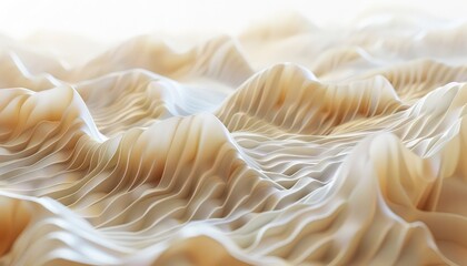 abstract 3D image of digital waves in shades of beige color scheme with a wide-angle lens, using a high-saturation and high-key film to enhance the sense of depth and texture in the image