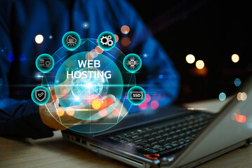 Web Hosting ai privacy platform service. Website provider support business icon. Ai technology...