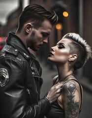 Sexy and tattooed punk couple