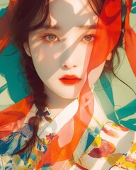 glamorous of asian style portrait stylish dress makeup beautiful headshot close up of young adult asia woman with strong light and shade high contrast photoshoot conceptual of light and shade people