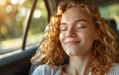 Fototapeta premium A youthful lady is unwinding in a vehicle