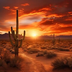 saguaro cactus at sunset in the Sonoran Desert