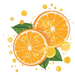 orange soda, oranges collide together surrounded by bubbles white background
