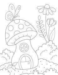 butterfly and mushroom coloring page. you can print it on standard 8.5x11 inch paper