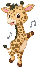 Cute Giraffe Dancing Cartoon Vector Illustration. Animal Nature Icon Concept Isolated Premium Vector	