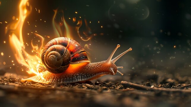 The energized snail raced against the odds, leaving a blazing trail behind.
