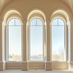 windows white arches beige color