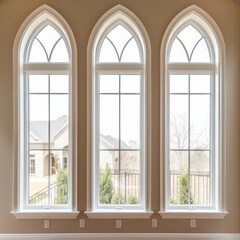 Fototapeta na wymiar windows white arches beige color