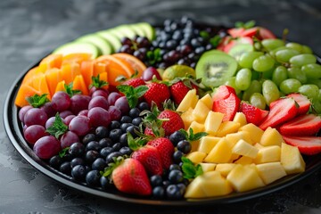 A colorful assortment of fresh fruits and nutrient-packed foods, creatively displayed to highlight their flavors and visual appeal.