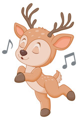 Cute Deer Dancing Cartoon Vector Illustration. Animal Nature Icon Concept Isolated Premium Vector	