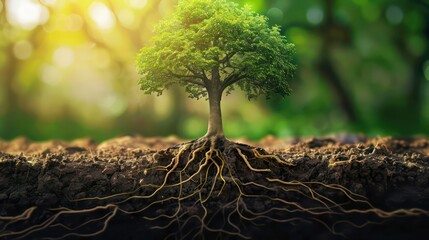 tree roots deep and wide strong and sustainable growth nature - obrazy, fototapety, plakaty