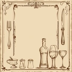 vector template, for designing menus, invitations, and so on, it should have a library of assets on the side, forks, spoons, bottles, contrails --style raw Job ID: 2c69d97c-d367-47f0-88be-332d3143a32e