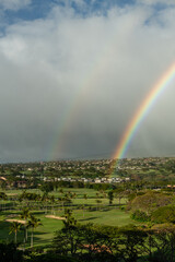 Aerial view of a beautiful double rainbow on Maui, Hawaii
