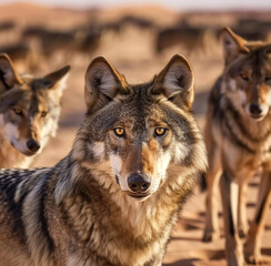 Obraz premium Arabian Wolf Canis Lupus Arabs Staring on the Camera