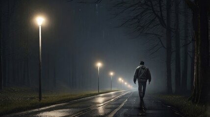 lonely person walking on the road