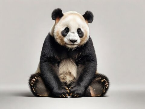 A sad panda sitting on isolated background