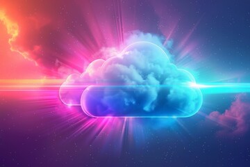 A sky symbol representing cloud computing against a vibrant backdrop