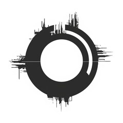 Minimalist dystopian company logo of a circle with several lines protruding from the centre, white background. generative AI