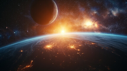Obraz premium Universe scene with planets, stars and galaxies in outer space showing the beauty of space exploration.
