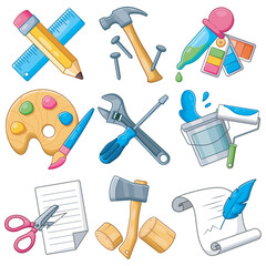 Set of Work Tool Cartoon Vector illustration. Collections Of Industrial Tools Icons Concept
