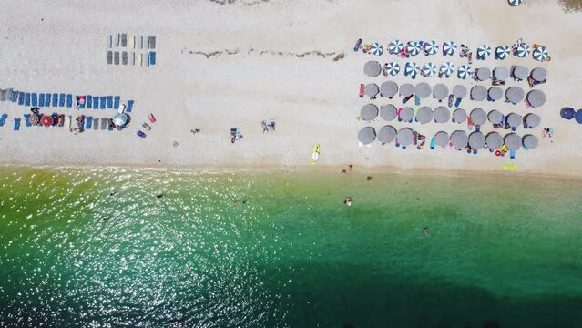 Panoramic Top View over Mikros Poros Gialos Beach Seashore, Lefkada, Greece