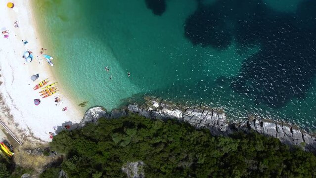 Top View over Mikros Poros Gialos Beach WaterSports Area, Lefkada, Greece