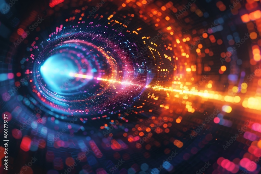 Poster create a mesmerizing multicolored fractal pattern for a tech-themed abstract wallpaper.
