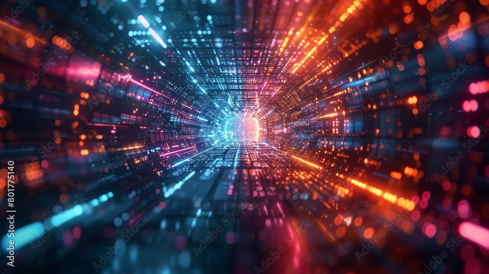 Poster create a mesmerizing multicolored fractal pattern for a tech-themed abstract wallpaper.