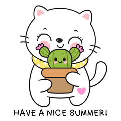 Cat summer with cactus kawaii kitten