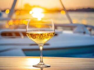 Wine on the yacht blur background